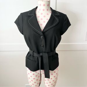 Semantiks Women's Belted Blazer Jacket Short Sleeve Black 4